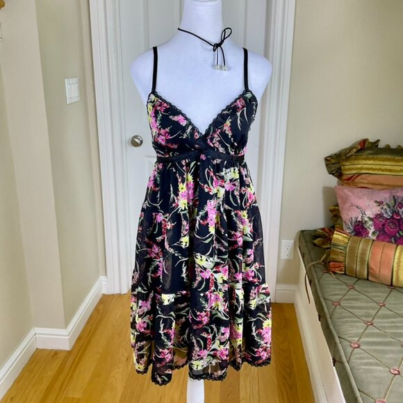Rampage Dress Y2K Black Pink Multi Floral Strappy Low Back (9) - Picture 1 of 8